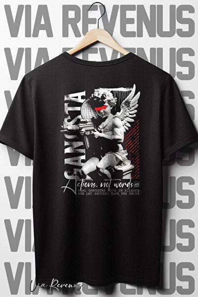 Vordevia Crna Oversize kroj Gangsta majica - okrugla kragna , Leđa Štampano