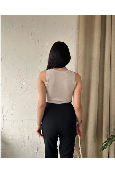 Nisa Luxury Boutique Women's Halter Neck Wide Piping Crop Camisole Tank Top Blouse