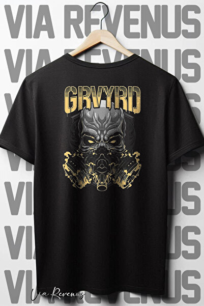 Vordevia GRVYRD Crna Oversize kroj T-shirt - okrugla kragna, Leđa Štampano