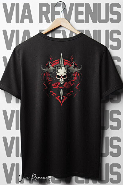 Vordevia Skull Back Štampano Oversize kroj Wide Fit okrugla kragna Crna majica