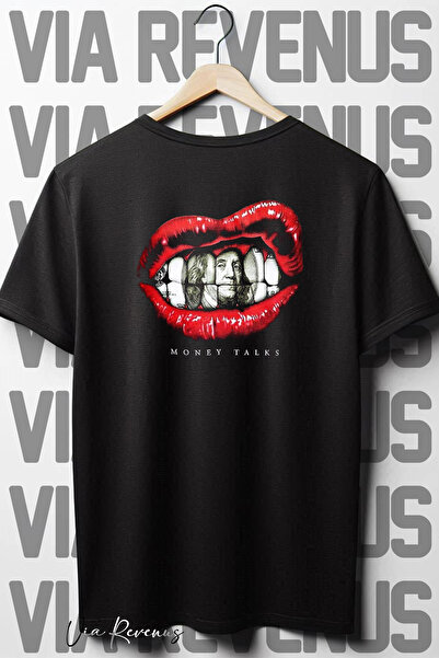 Vordevia Tricou negru supradimensionat Money Talks Crew Deck - Imprimat pe spate