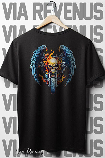 Vordevia Crni Oversize kroj motocikl Štampano okrugla kragna T-shirt