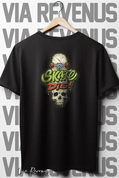 Vordevia Skate Or Die - Back Štampano crna Oversize kroj majica, okrugla kragna