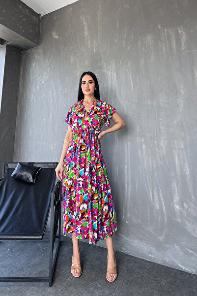 KAMACI BUTİK Ύφασμα βισκόζης - Καλοκαιρινό φόρεμα με διπλό στήθος και φλοράλ ...