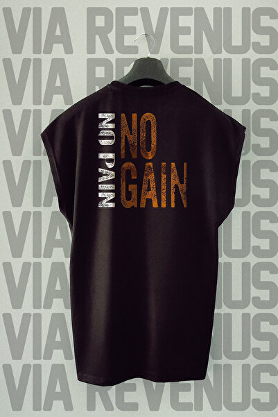 Vordevia No Pain No Gain - Tricou sport negru supradimensionat, decolteu, mân...