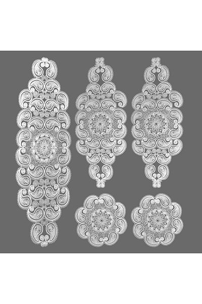 CAMİNHO DA LUA Damla 5 Piece Luxury Runner Living Room Coffee Table Tablecloth Set French Laced Dowry Set Ecru