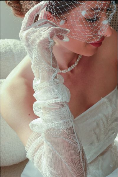 Sed da Exclusive Long Tulle Off-White Dress - Bridal, Party, Engagement, Opera Gloves