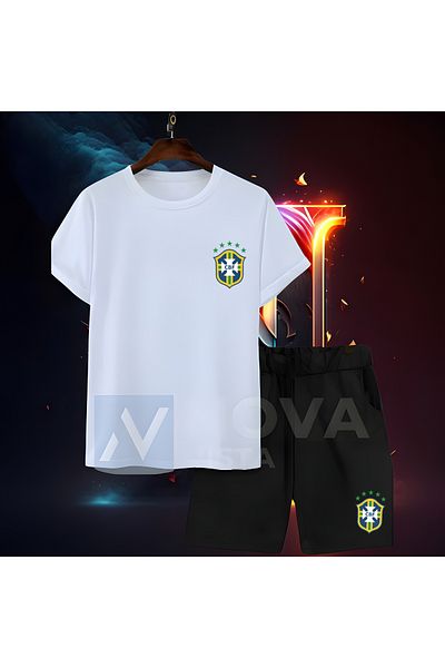 Biy Store Unisex Pele Brazilian National Team - Black T-Shirt and Shorts Set