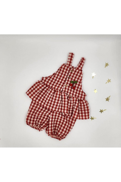 By Cwhr %100 Pamuk Krep Önden Düğmeli  Fırfırlı Puantiye Desenli Askılı Kız B...