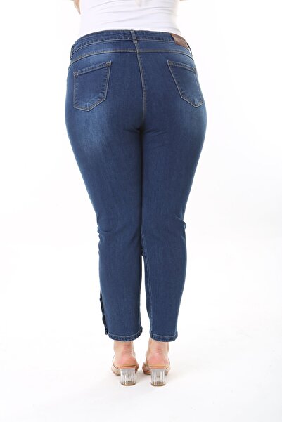 xlargebutik High Waist Lycra Large Size Jeans - Buttoned Leg