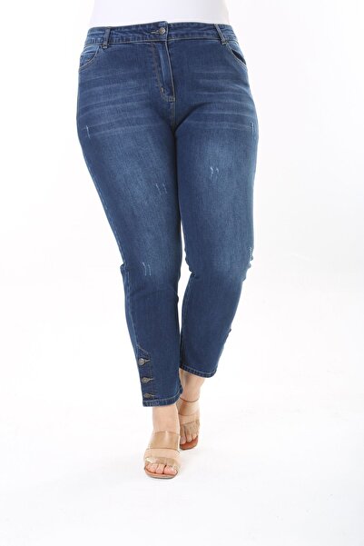 xlargebutik High Waist Lycra Large Size Jeans - Buttoned Leg