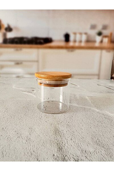 LADYNUR 6 Pieces Bamboo Mini Glass - Vacuum Lid, Spice Bowl, 90ml / 6.5cm x 5cm