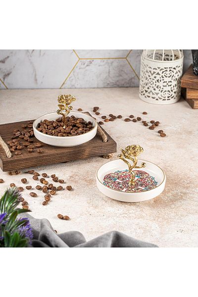 AYBABA STORE Emerald Catering Gold Detailed Sugar Bowl - Presentation Bowl and Turkish Delight Bowl 1 Piece 10.5 cm