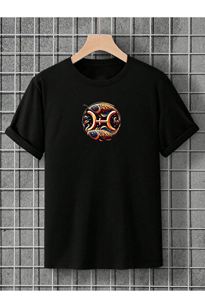 donamod Унисекс черно-бяла тениска с астрология и зодия Риби - голям размер -...