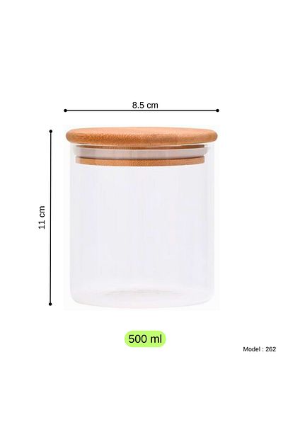 LADYNUR 500ml Bamboo Glass Spice Rack - Vacuum Lid, 3 Pieces / 11cmx8.5cm 500cc