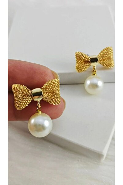 monalisatoka Kadın Fiyonk İncili Çelik Gold Küpe