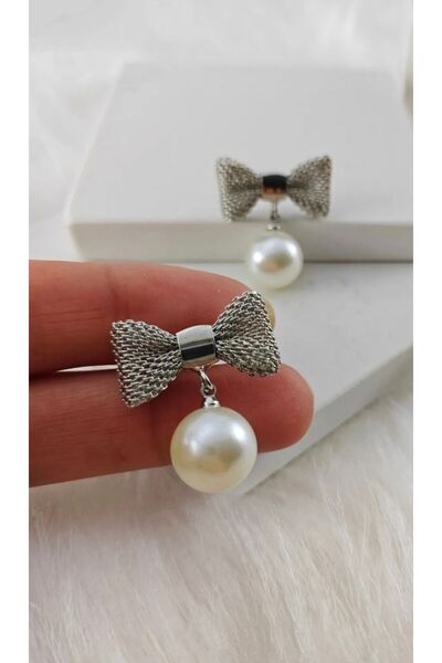 monalisatoka Kadın Fiyonk İncili Çelik Gümüş Küpe