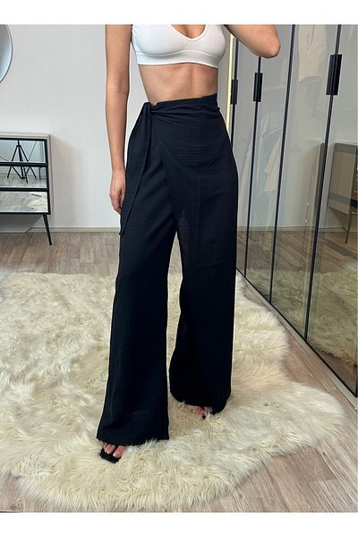 NET OF NOT Keira Black High Waist Linen Cover Trousers - 100% Raw Linen