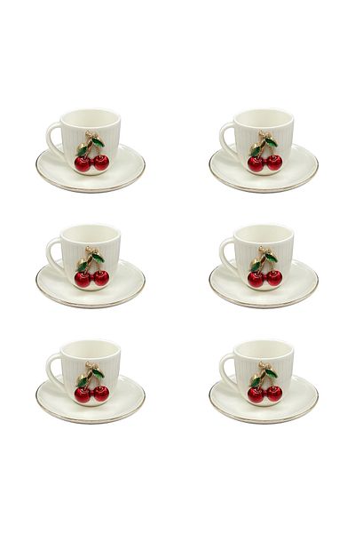 YzHome 6-Person White Porcelain Phenomenon Cherry Coffee Cup Set Presentation Cup