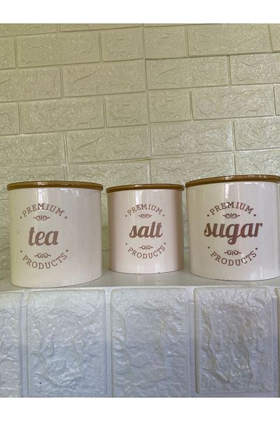 devigo 1000 ml Porcelain Tea Salt Sugar Jar Set - 3 Pieces with Vacuum Lid