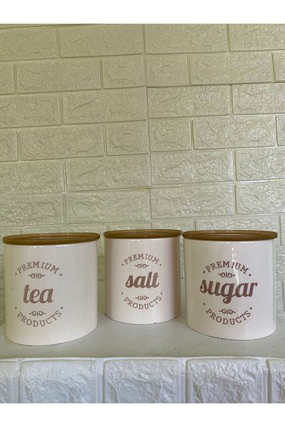 devigo 1000 ml Porcelain Tea Salt Sugar Jar Set - 3 Pieces with Vacuum Lid