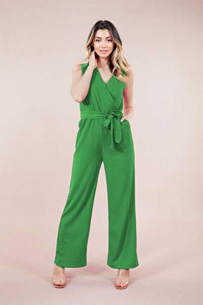 SUHIS Зелений довгий комбінезон з кишенями