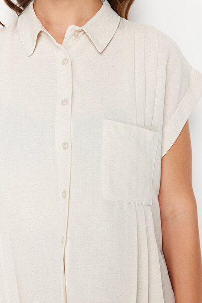 Trendyol Collection Μπεζ Φαρδιά Εφαρμογή Μίνι υφασμένο φόρεμα παραλίας TBESS24EL00130