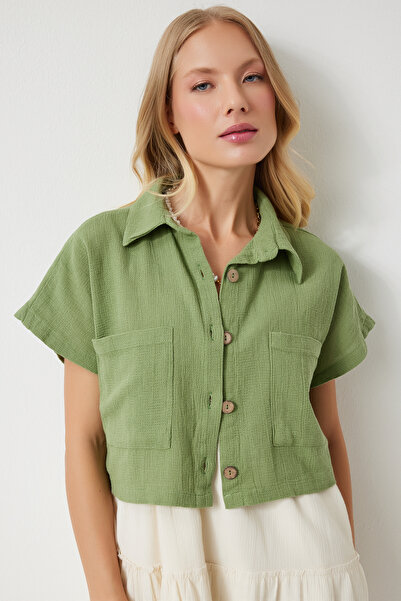 Happiness İstanbul Khaki Colored Wide Pocket Women's Summer Bolero GP00004