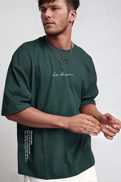 Teenage Millionaire Tricou Salas supradimensionat pentru bărbați, cu imprimeu lateral, detaliat, verde petrolier