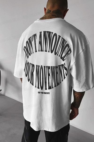 Teenage Millionaire Tricou Salas supradimensionat cu imprimeu pufos Dont Announce, alb pentru bărbați