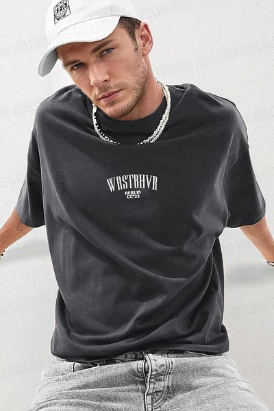 Teenage Millionaire Ανδρικά μπλουζάκια Dont Announce Fluffy Print Smoked Crew Neck Oversize Salas