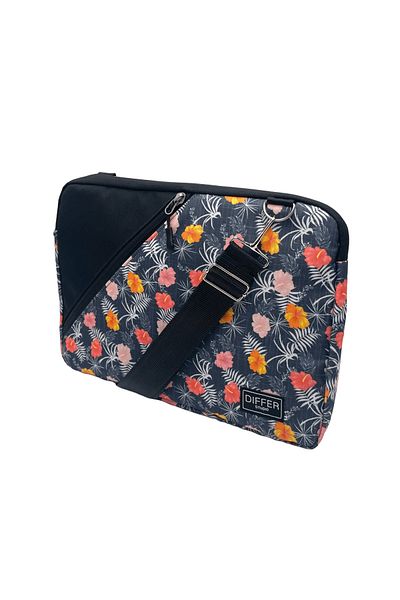 Differ Studio Navy Blue Floral Patterned Black Zippered 15-15.6'' Laptop/Macbook/Notebook/Case/Bag