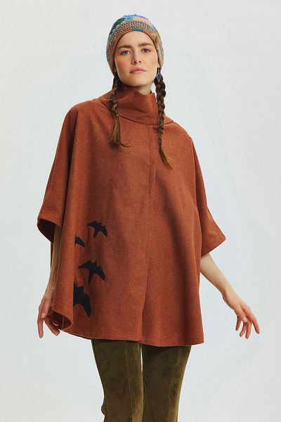 Clandestino Bohemian Poncho with Birds Orange