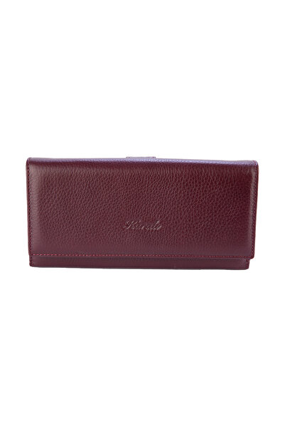Karalı Deri Hakiki Deri Kadın  Portföy Cüzdanı  Bordo BC464-06