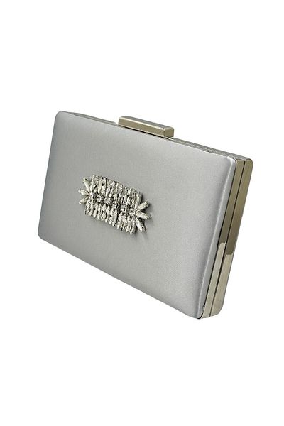 Borsetta Culoare Gri Argintiu Satin Cu Carcasa Argintie Piatra Argintie Geanta Rochie De Seara Geanta De Seara Portofoliu De Logodna Nunta