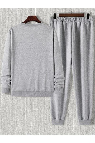 TAHANI Oversize Black Eagle Jogger Sweatshirt and Sweatpants Set - Crew Neck