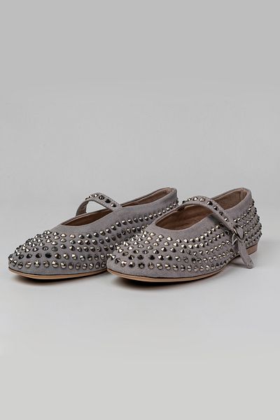 Milaura WOMEN'S GRAY STONE DETAILED SUEDE GENUINE LEATHER SHOES 20331