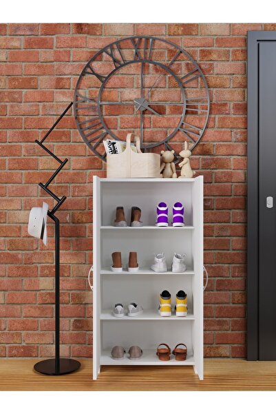 KZY 110 CM  2 Kapaklı Ayakkabılık Ayakkabı Dolabı Banyo Dolabı Çok Amaçlı Dolap Beyaz