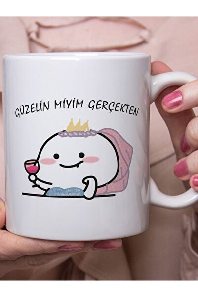 Hediyecim Vuslat Ceramic Beauty's Am I Really Mood Mochi Mochi Cat Printed Wh...