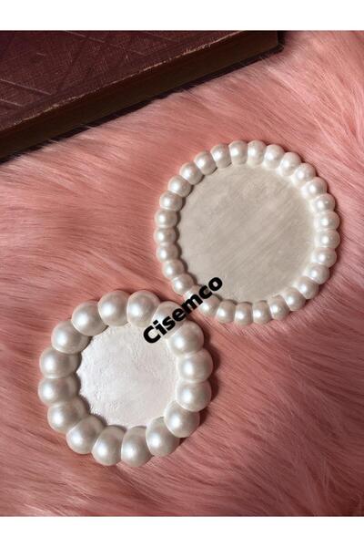 Çisem طبق خرساني مزخرف مكون من قطعتين - طبق فقاعات لؤلؤي وقاعدة أكواب