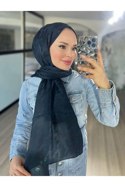 VALORSCARF شال جاكار حريري بنمط هاوندزتوث أزرق مسائي