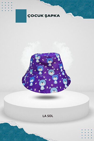 La Sol Çocuk Şapka Desenli Unısex Bucket Kova Balıkçı Mavi Köpek