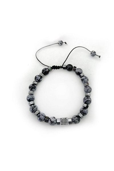 OSMANLI DOĞAL TAŞ Certified Snowy Obsidian - Hematite Special Design Bracelet