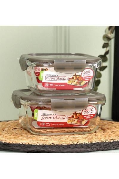 Viyalente Lock & Lock Durable Glass Storage Set 500ml & 750ml - 400°C Safe as Heat