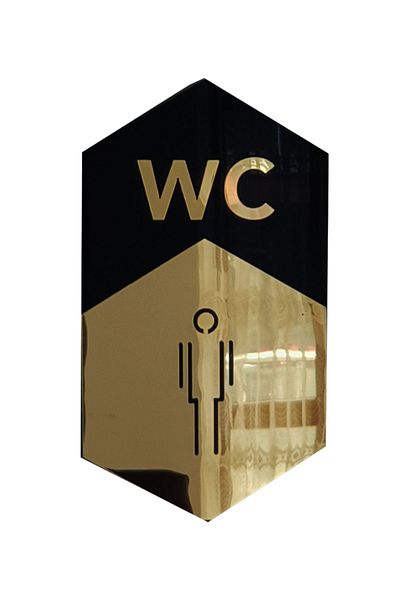 GİZEM SHOP لافتة WC Diversion (MALE) زجاج شبكي ذهبي على زجاج شبكي أسود