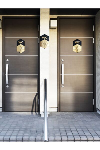 GİZEM SHOP Wc Direction (Male) Sign Gold Plexi on Black Plexi