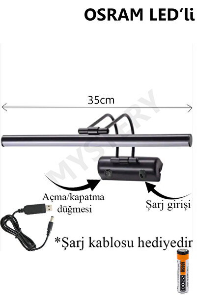 MYSTERY Osram led Flüt Şarjlı Pilli siyah kasa koridor Günışığı Ledli Tablo Kuğu Duvar Aplik şarjlı Pilli