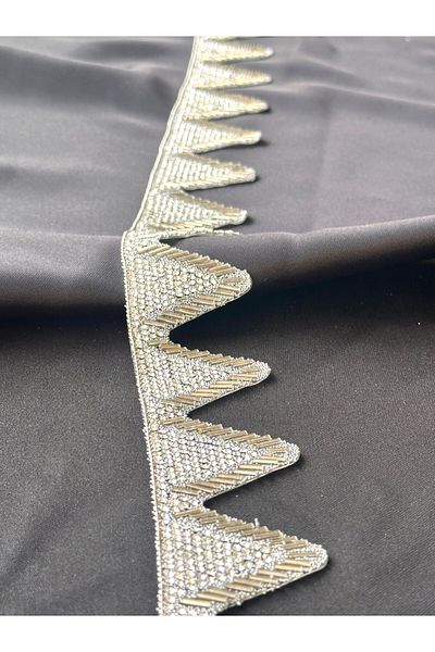 ODDA TASARIM ATÖLYESİ Triangle Detailed Silver Beaded Crystal Stone Iron Strip - 1M