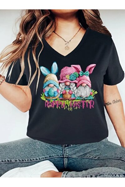 Deocept Casual Women's Oversize V-Neck Printed T-shirt