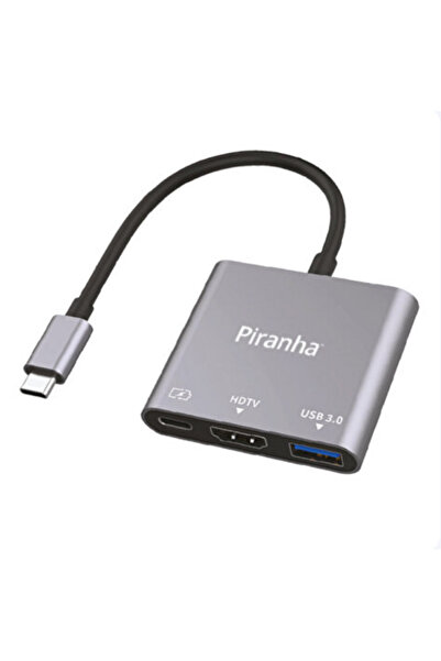 Piranha 3395 3in1 Çevirici Adaptör Type-C to HDMI, USB 3.0, Type-C Mac Uyumlu...